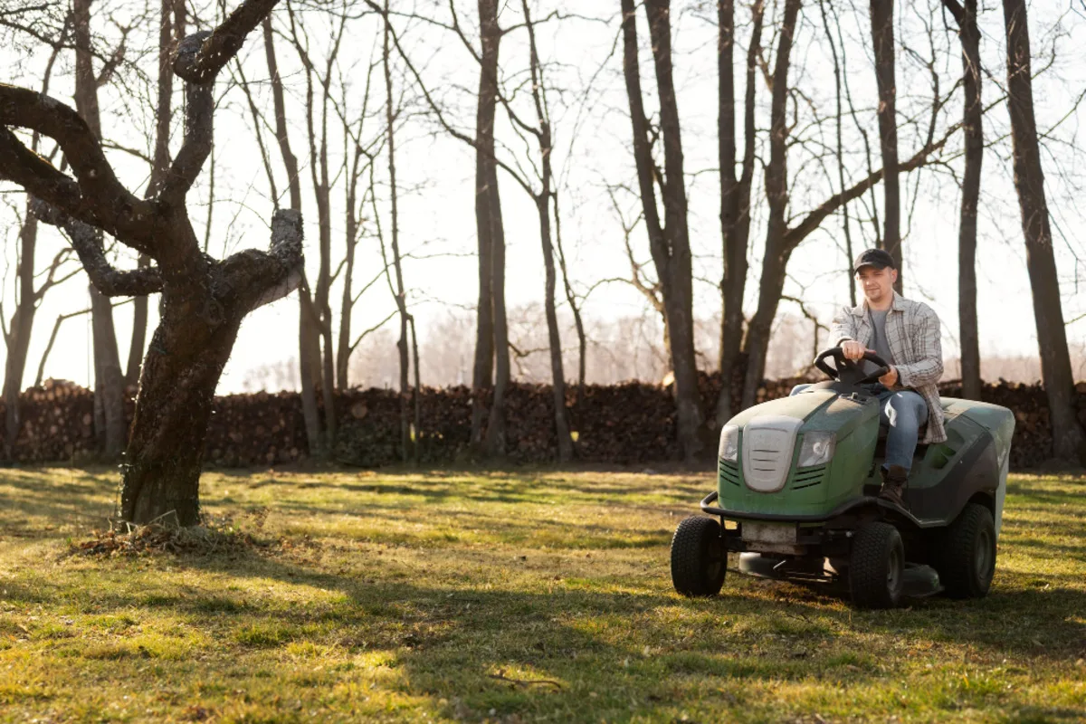 Lawn care crew maintaining a residential property in Greenville, NC